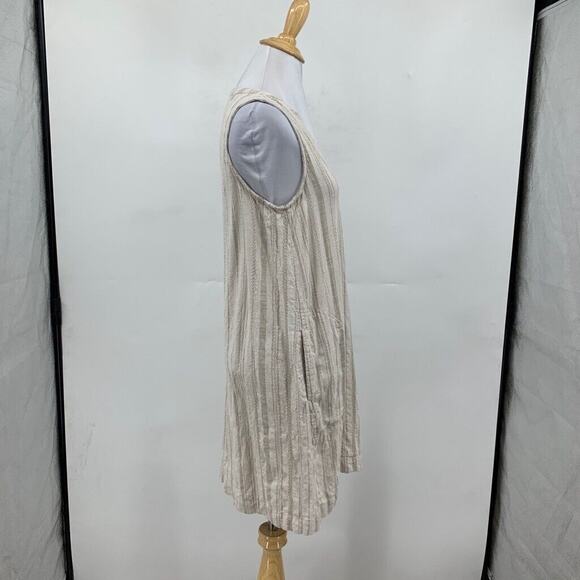 Splendid Dress Women XS Extra Small Beige Stripe Amorosa Split Neck Linen Blend - Picture 7 of 14